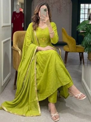 Wedding Wear  Lime Colour Ready Made Suit