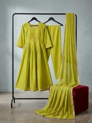 Wedding Wear  Lime Colour Ready Made Suit