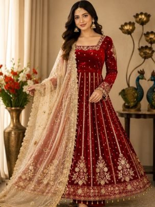 Wedding Wear Maroon Colour Anarkali  Suit