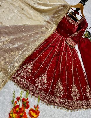 Wedding Wear Maroon Colour Anarkali  Suit