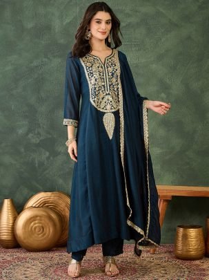 Wedding Wear  Navy Blue  Colour Ready Made Suit 