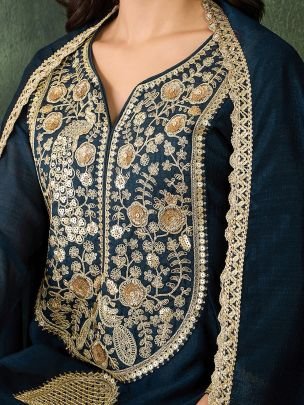 Wedding Wear  Navy Blue  Colour Ready Made Suit