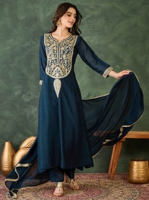Wedding Wear  Navy Blue  Colour Ready Made Suit