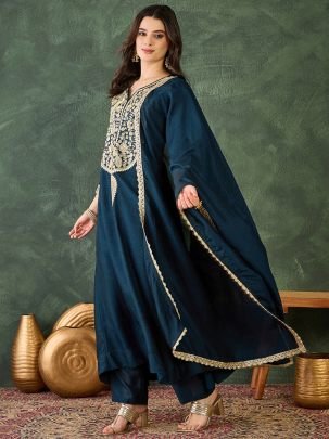 Wedding Wear  Navy Blue  Colour Ready Made Suit