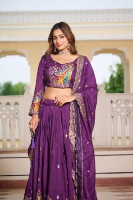 Wedding Wear Purple Colour Lehnga Choli With Dupatta