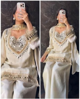 Wedding  Wear  White  Colour  Palazzo Suit