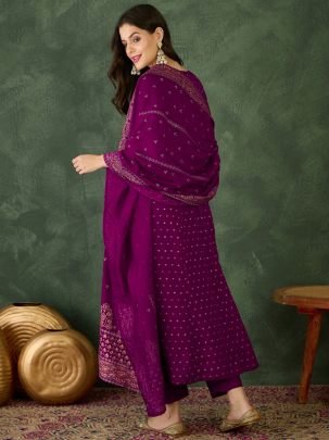 Wedding Wear Wine Colour Kurti Pant Dupatta
