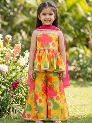 Wedding Wear  Yellow Colour  Kids Sharara Suit