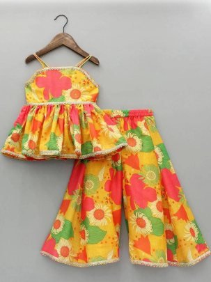 Wedding Wear  Yellow Colour  Kids Sharara Suit