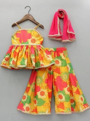 Wedding Wear  Yellow Colour  Kids Sharara Suit