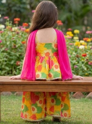 Wedding Wear  Yellow Colour  Kids Sharara Suit