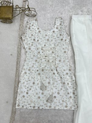 White Colour Sequence Work Palazzo Suit