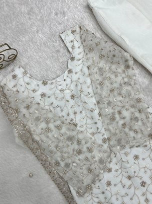White Colour Sequence Work Palazzo Suit