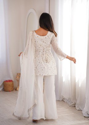 White Colour Sequence Work Palazzo Suit