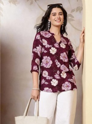 White Flower Print Ladies  Western Top