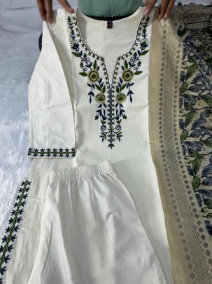 Summer Special White Khadi Cotton Kurti Pant Set