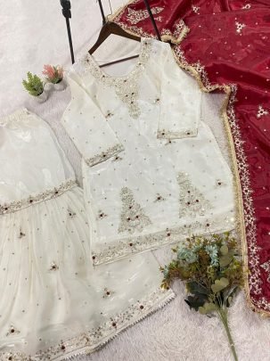 Designer Fandy Silk Maroon Sequence Sharara Set