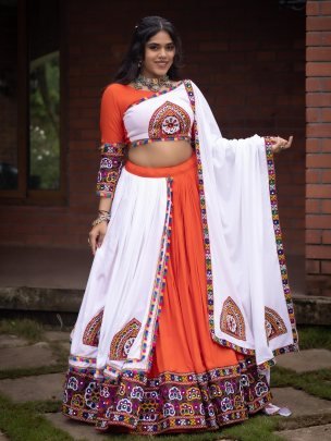  Pure Rayon Cotton Lehenga Choli With Gamthi Work