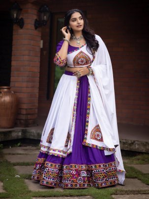 Navratri Special Purple Real Mirror Work Lehenga Choli