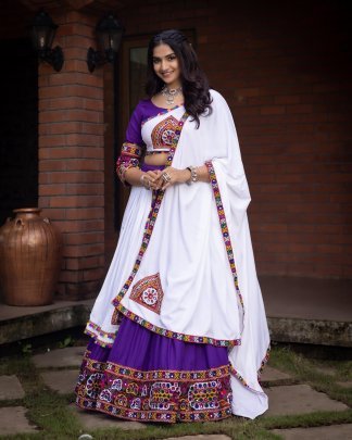 Navratri Special Purple Real Mirror Work Lehenga Choli