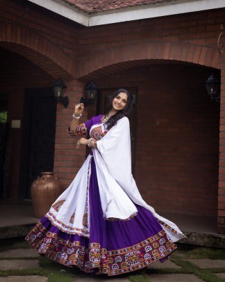 Navratri Special Purple Real Mirror Work Lehenga Choli