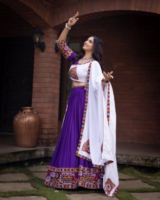 Navratri Special Purple Real Mirror Work Lehenga Choli