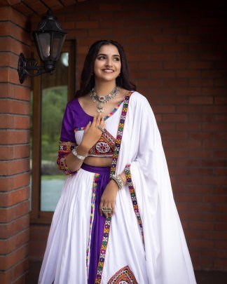 Navratri Special Purple Real Mirror Work Lehenga Choli