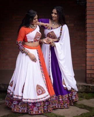 Navratri Special Purple Real Mirror Work Lehenga Choli