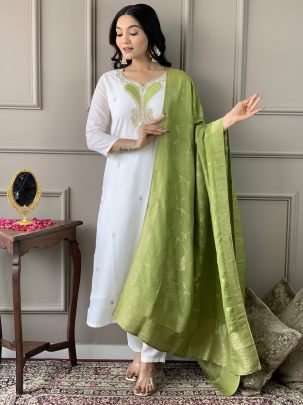 White Viscose Straight Kurta Pant Set