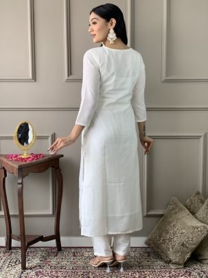 White Viscose Straight Kurta Pant Set