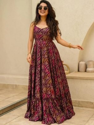 Wine Colour Western Maxi Dress 
