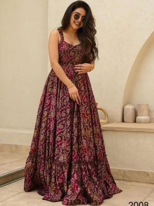 Wine Colour Western Maxi Dress