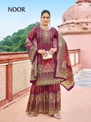 Wine Premium Mirror Work Sharara Set