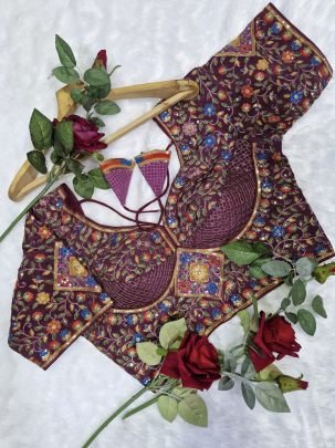 Wine Viscose Position Print Readymade Blouse