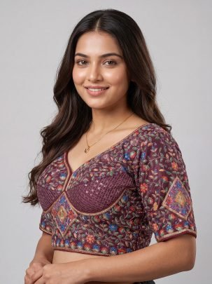 Wine Viscose Position Print Readymade Blouse