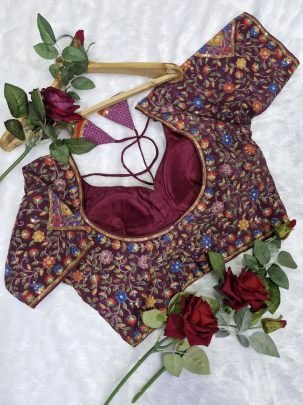 Wine Viscose Position Print Readymade Blouse