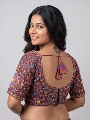 Wine Viscose Position Print Readymade Blouse