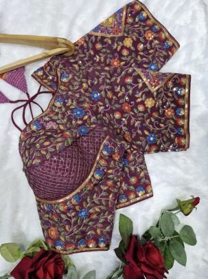 Wine Viscose Position Print Readymade Blouse