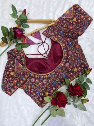 Wine Viscose Position Print Readymade Blouse