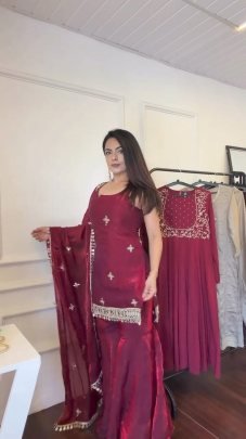 Women Heavy Embroidered Fandy Suit Set With Wne Colour