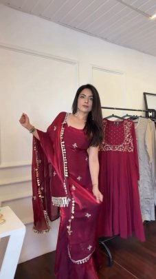 Women Heavy Embroidered Fandy Suit Set With Wne Colour