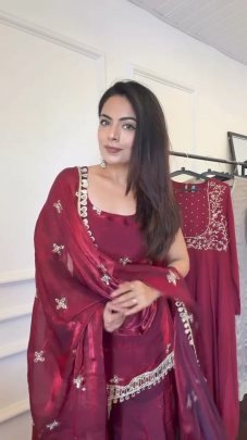 Women Heavy Embroidered Fandy Suit Set With Wne Colour