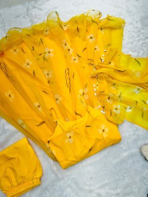 Yellow Colour  Organza Fabric  Anarkali  Suit