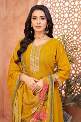 Yellow Anarkali Suit Set With Floral Printed Dupatta