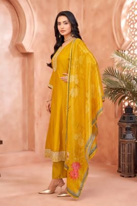 Yellow Anarkali Suit Set With Floral Printed Dupatta