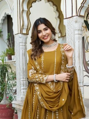 Yellow Starry  Georgette Gown Set