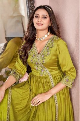 Yellow Vichitra Silk Party Wear Anarkali