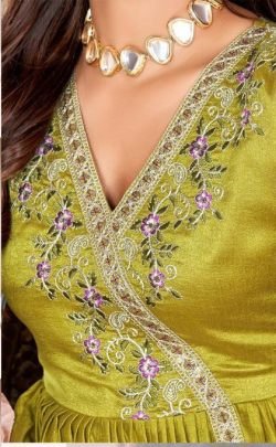 Yellow Vichitra Silk Party Wear Anarkali