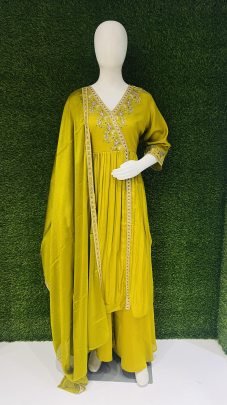 Yellow Vichitra Silk Party Wear Anarkali