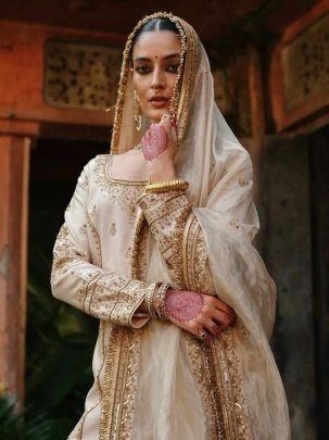 Zari Embroidery Work Golden Colour Palazzo Suit